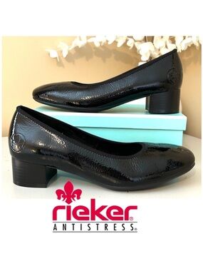 Like New Rieker Antistress Crinkle Patent Leather Low Heel Pumps Size EU37/US6.5
